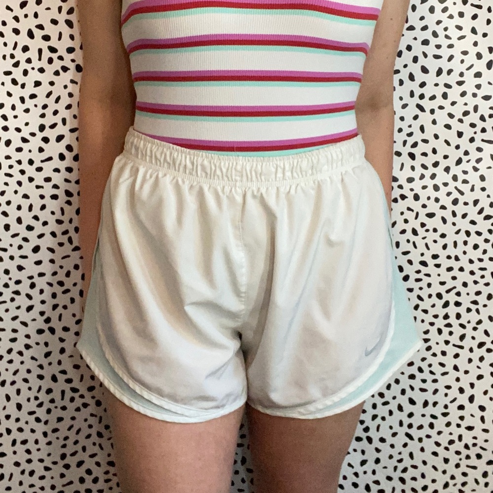 White W/Teal Nike Running Shorts XL